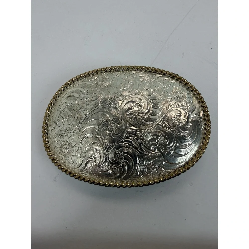 Award Design Buckles Silversmith Collection Belt Buckle Floral Scroll Gold Edge